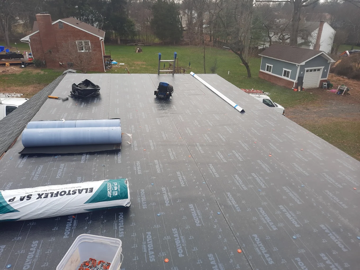 Polyglass Elastoflex flat roof installation by J Castillo Construction in Herndon, VA