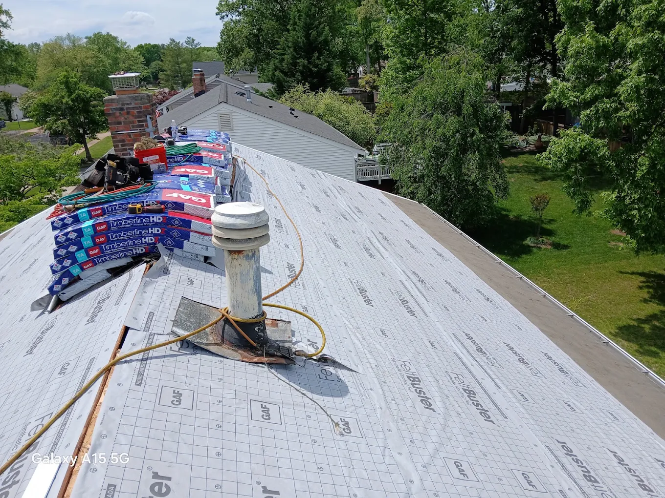 GAF Timberline HD shingles staged for installation by J Castillo Construction